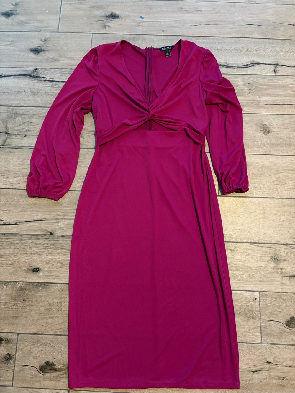 Lauren Ralph Lauren Magenta Twist-Front Long Sleeve Midi Dress
